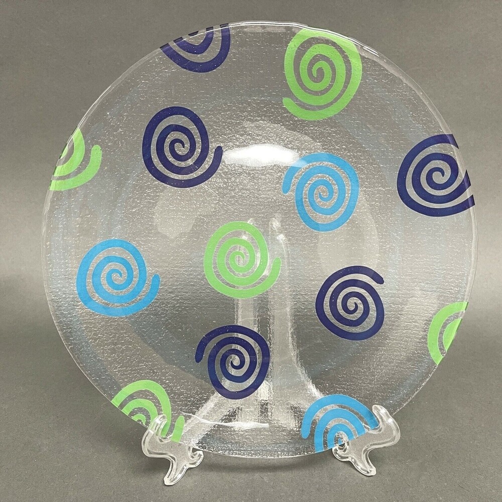 Clear‎ Glass Multicolor Swirls Dinner Plate 10 3/4"